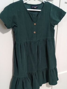 Andy & Evan Dark Green Tiered Cotton Short-Sleeve Dress